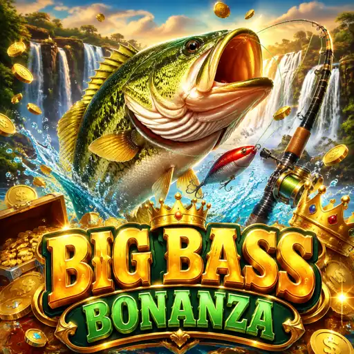 Cartão do Big Bass Bonanza com anzol e peixe