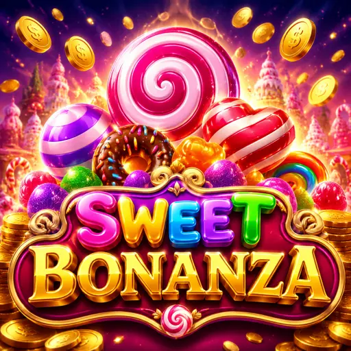 Cartão do jogo Sweet Bonanza com doces coloridos